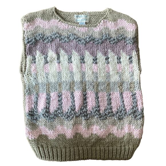 VINTAGE JAMIE SCOTT hand knit round neck vest pink gray purple size Large - Picture 1 of 7